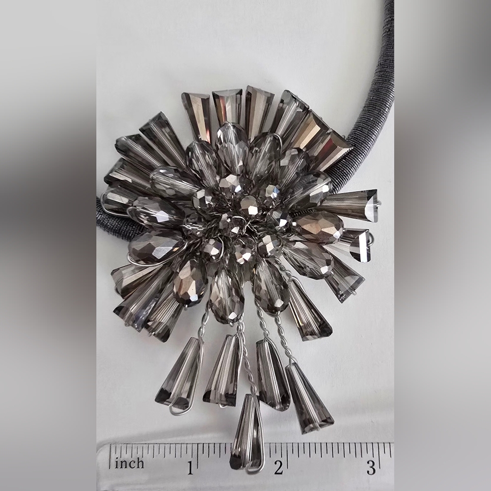 Smoky Gray Crystal Starburst Statement Necklace - Picture 4 of 9